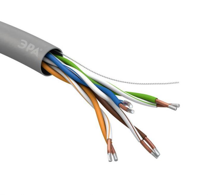 Кабель витая пара U/UTP кат.5E 4х2х24AWG solid CCA PVC Simple сер. (м) Эра Б0044434