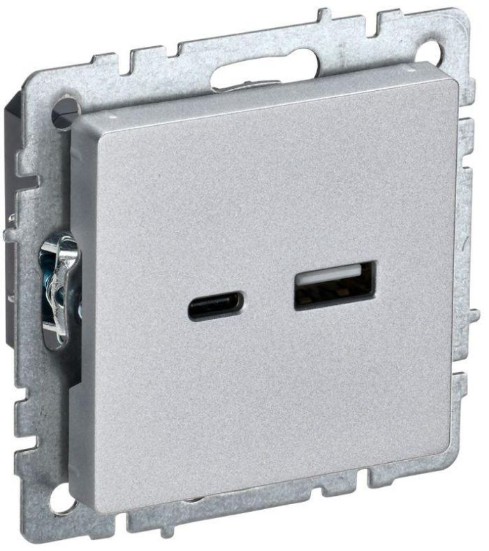 Розетка BRITE USB A+C 18Вт РЮ11-1-БрА алюм. IEK BR-U22-018-K47