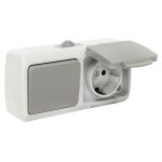 Блок ОП розетка 1-м 16А с заземл. с крышкой+выключатель 1-кл. Мурманск IP54 сер. EKF EFRV16-050-30-540 Блок ОП розетка 1-м 16А с заземл. с крышкой+выключатель 1-кл. Мурманск IP54 сер. EKF EFRV16-050-30-540